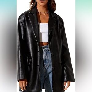Women Leather Jacket Oversized Faux Leather Blazer Button Down